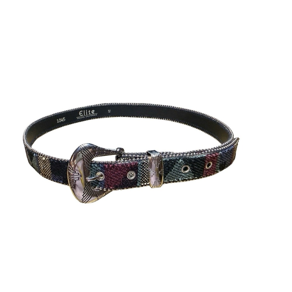 Elite‎ Fresno California Belt silver Striped Tapestry Womens Sz M 1 Inch